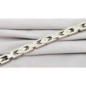 Fancy 14K Karat Solid White Gold Designer Diamond Custom Link Bracelet 8" Length